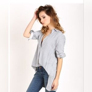 Free People On the Road White & Blue Stripe Tee Oxford